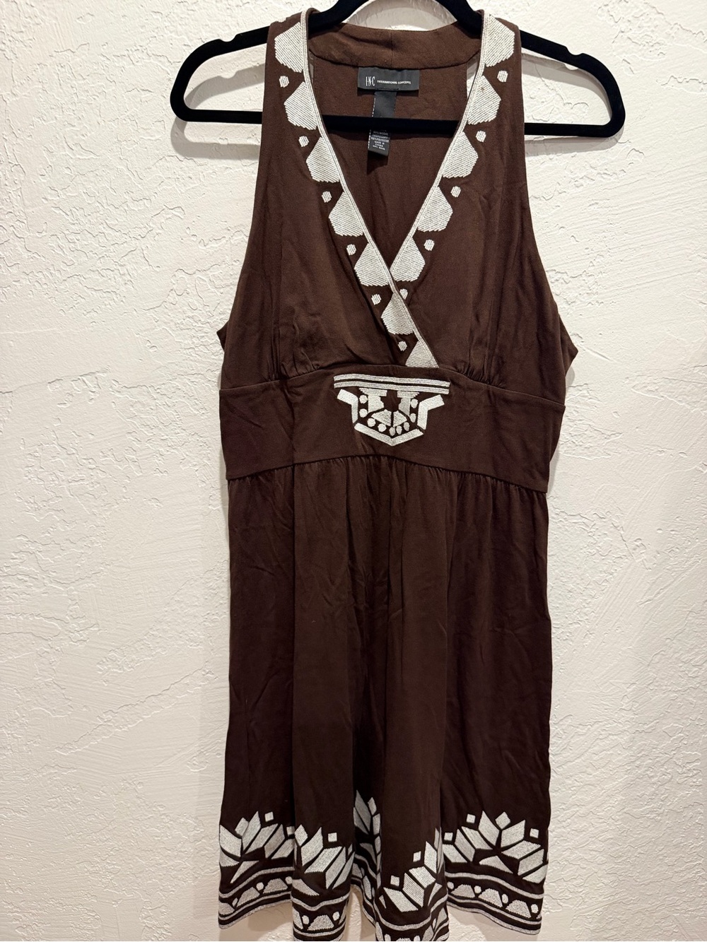 INC International Concepts Brown Embroidered V-Neck Dress